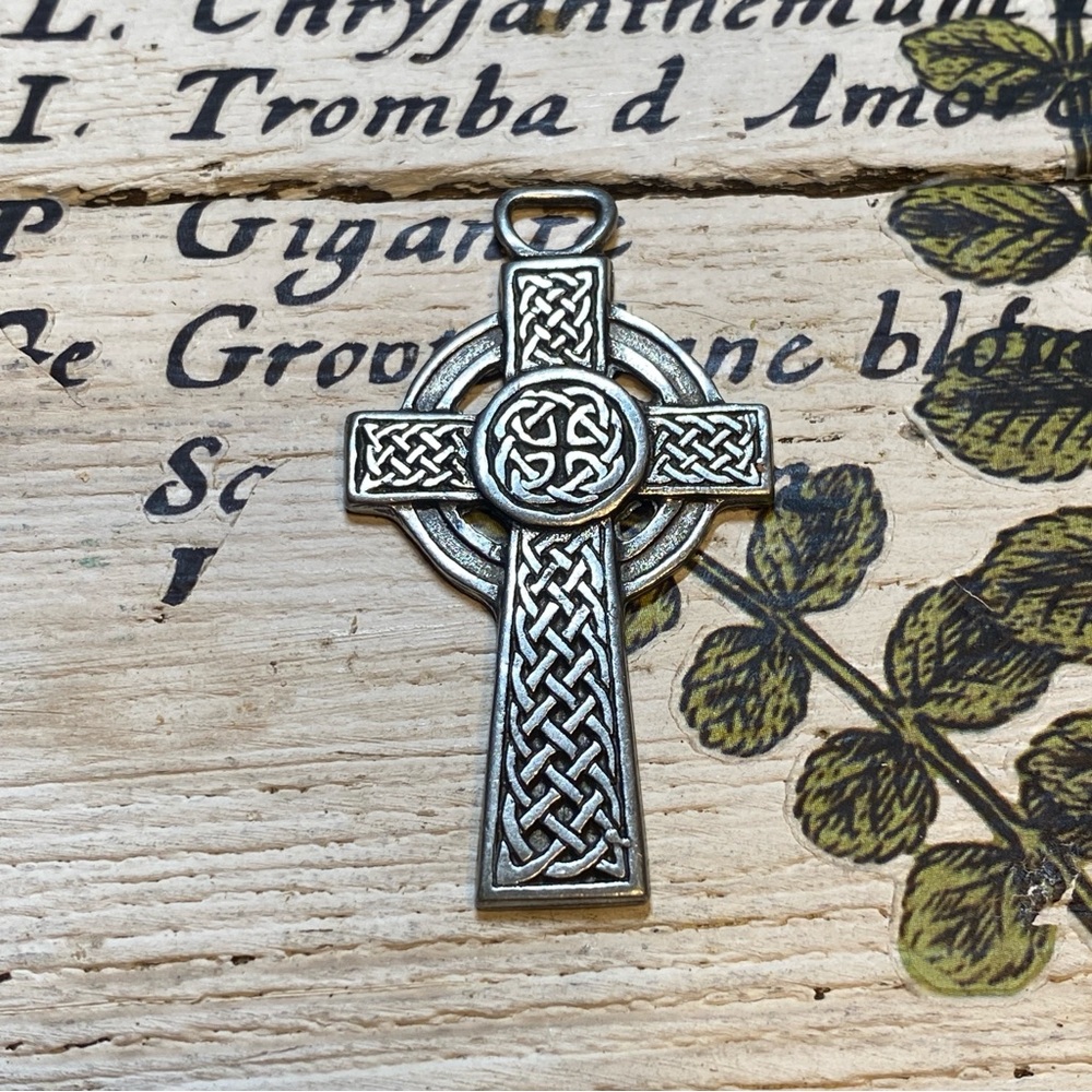 Celtic Cross Pendant Be Blessed Silver Tone